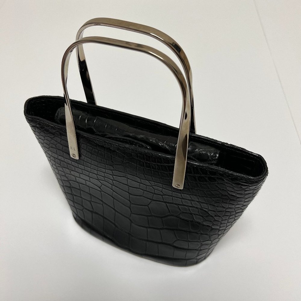 Vintage Ralph Lauren Croc Embossed Black Purse with Silver Hardware